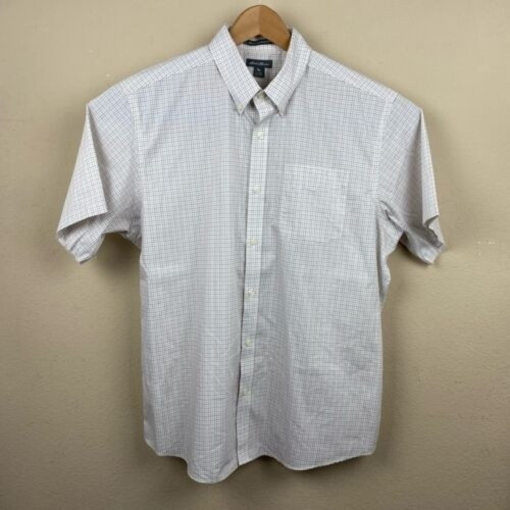 Eddie Bauer Men's Red Grey Plaid Cotton Short Sleeve Button Down Shirt Size XL - Picture 4 of 5